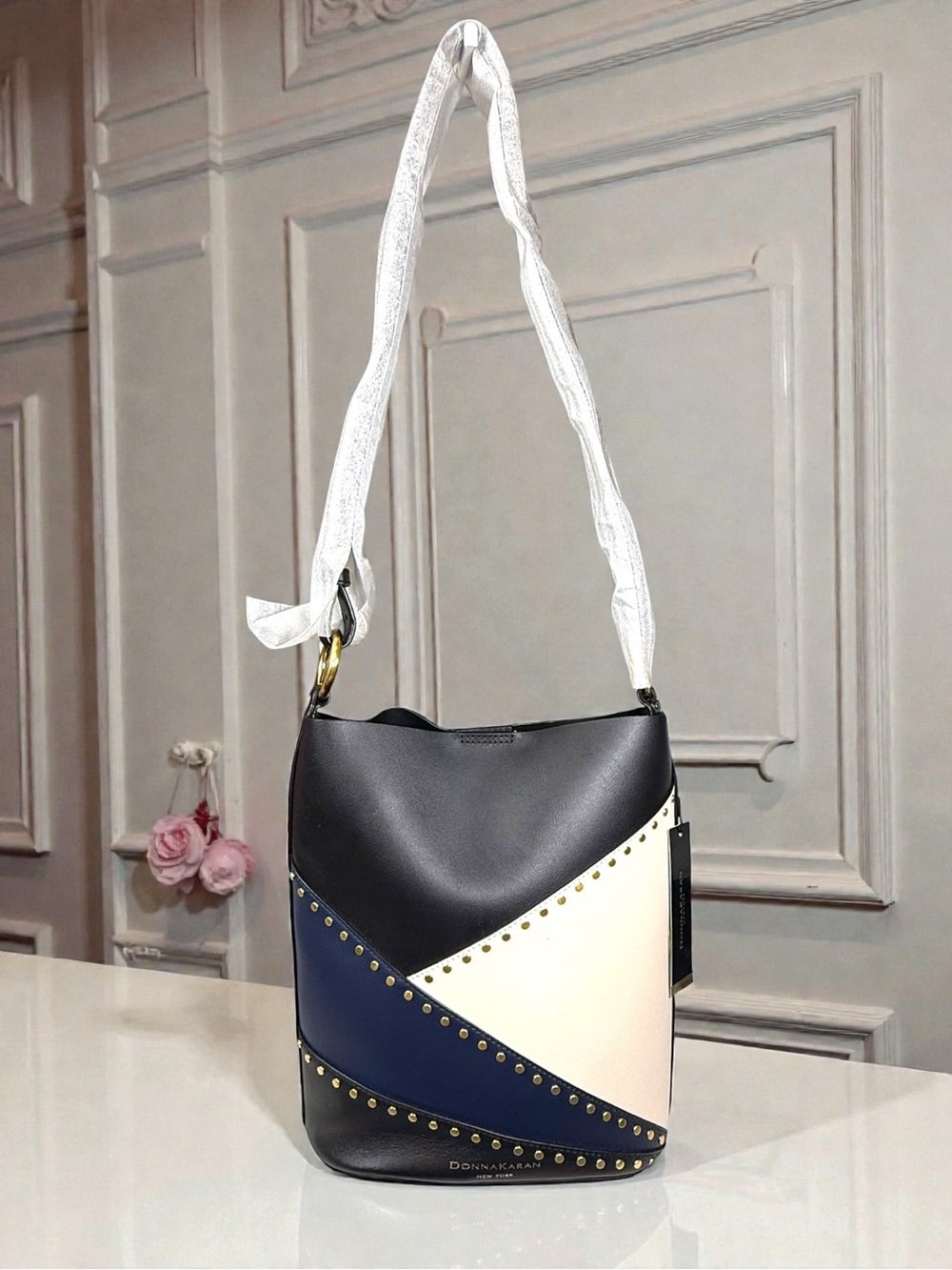 NWT ✨ Donna Karan Adan Studded Bucket Bag 🖤🤍💙 - Picture 7 of 12